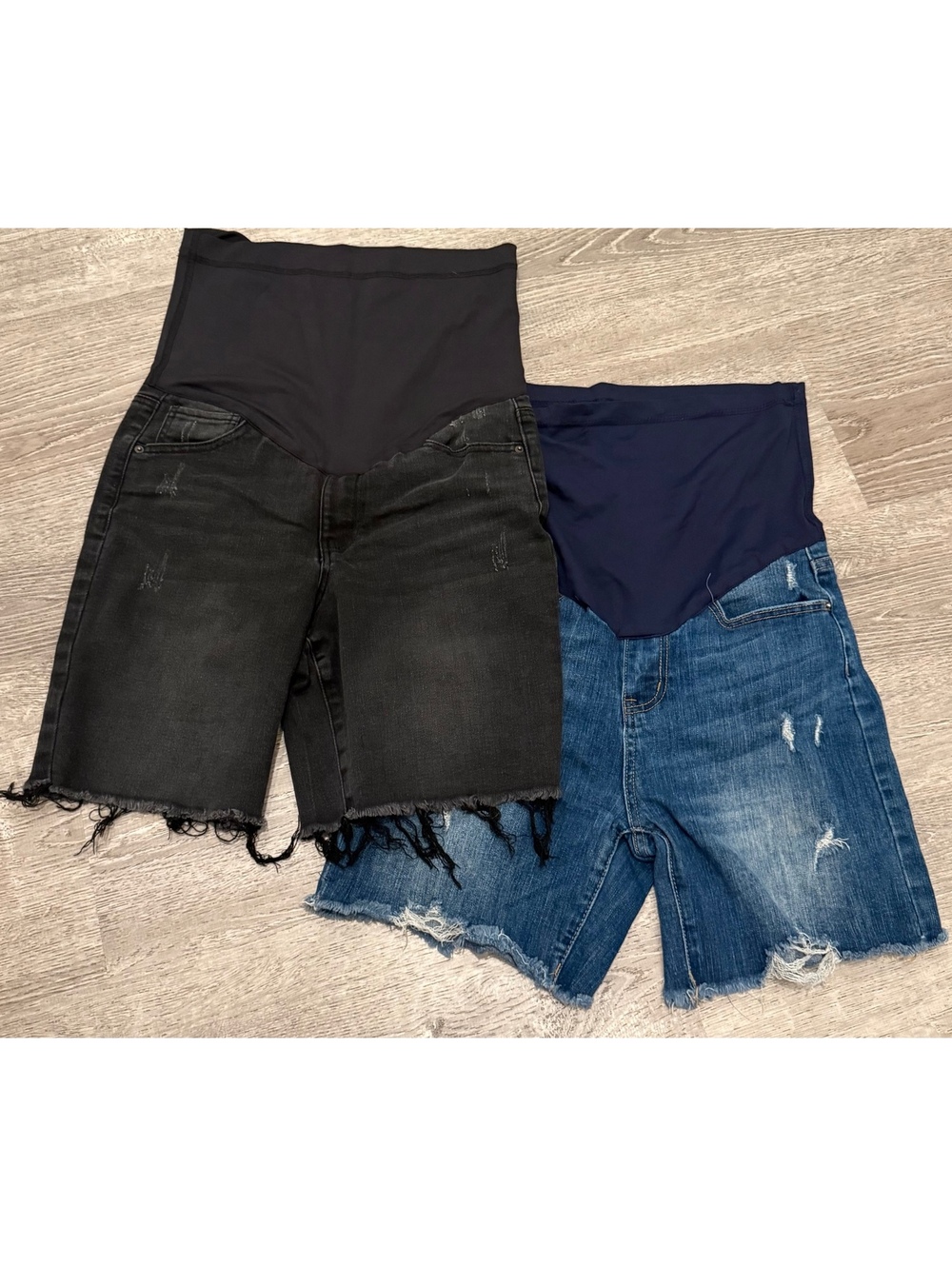 PinkBlush Maternity Denim Shorts Bundle - Black and Blue Distressed